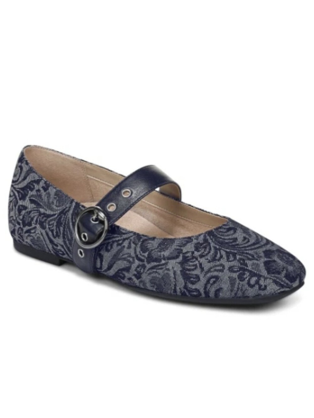 Vionic Navy Jacquard Mary Jane Flats with Buckle Strap